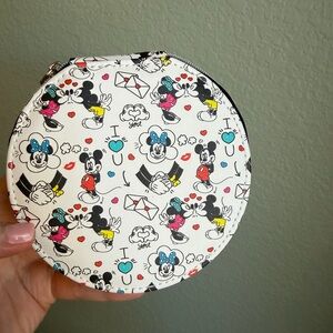 Disney Mickey & Minnie Mouse Round Jewelry Case Travel Organizer Cute Print